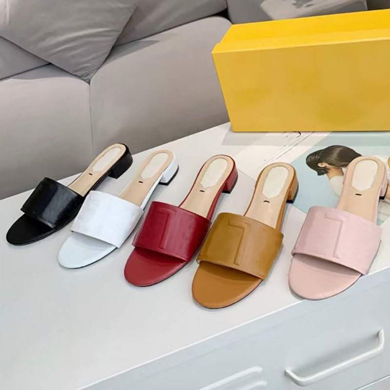 

Designer lettering leather slides Women Sexy Flats Sandal single strap slides Summer Flip Flops High Quality 5 colors NO 271, Color 1