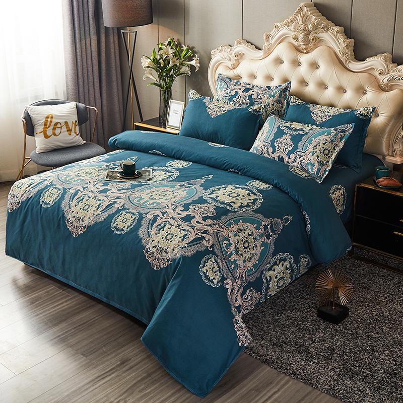 

Bedding Sets Luxury 3/4pcs Set Blue Bed Linen Sheet Mirco Fiber Modern Printed High Density Duvet Cover Pillowcase Quilt Covers