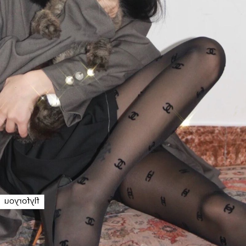 

Xiaoxiang CC letter flocking sexy style ultra thin leg panties bottoming stockings white four seasons new products, Blue