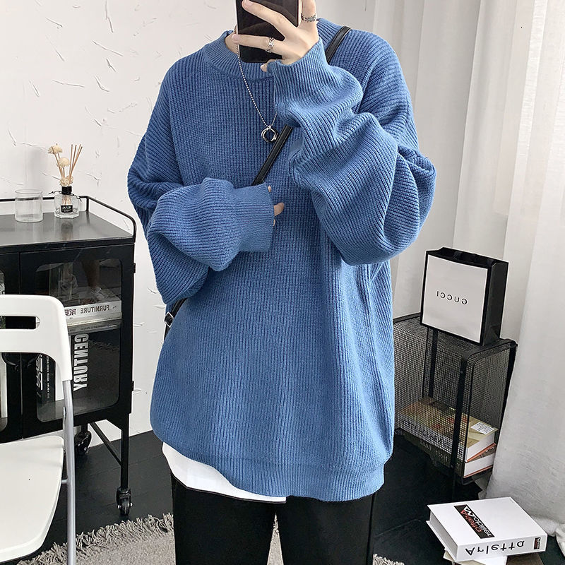 

2021 Top quality Solid Color Sweater Men's Warm Fashion Casual Knitted Pullover En Autumn Winter Knitting Sweaters Mens Clothes O2EP, White;black