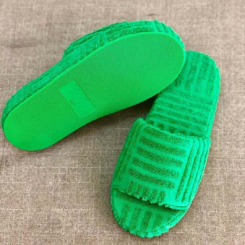 

Luxury Slippers Sandals Women Designer Slides Fabric Rubber Outsole Grass Green Sponge Thick Bottom Slipper Heel 3.5CM Lady wedge sandal With Box, #2
