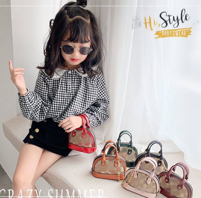 

Fashion children shell handbag luxury kids printed PU leather chain bag girls single shoulder bags designerrs handbags baby purse factory price, Black