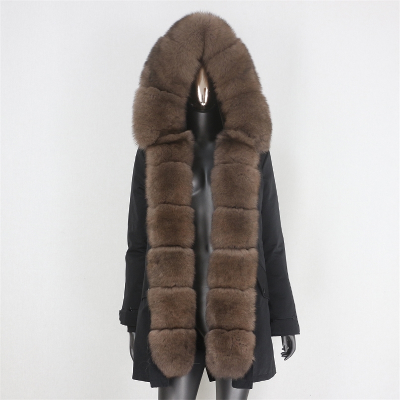 

BLUENESSFAIR Waterproof Long Parka Real Fur Coat Natural Fur Collar Hood Outerwear Winter Jacket Women Warm Streetwear 211018, Red natural