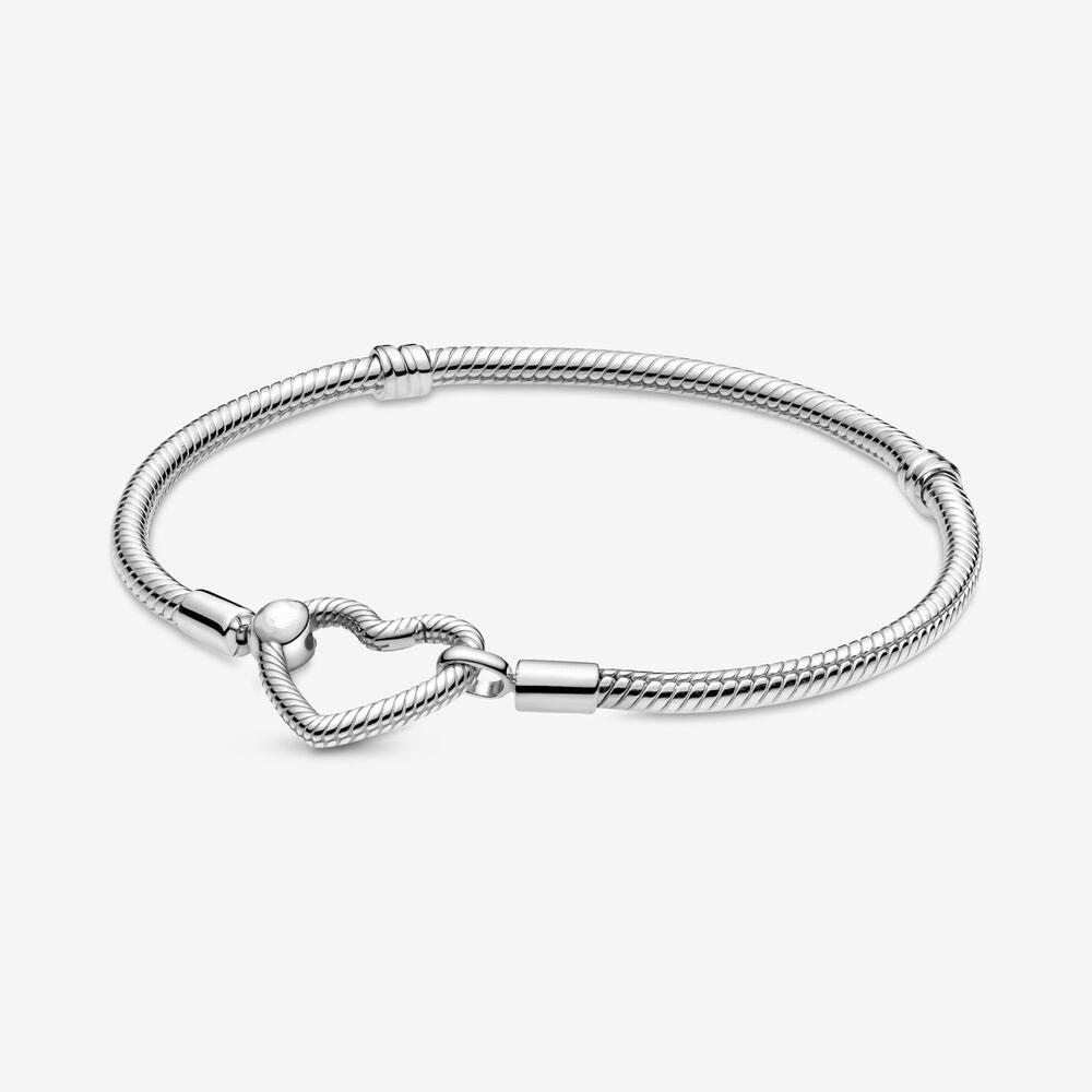 

100% 925 Sterling Silver Moments Heart Closure Snake Chain Bracelet Fit Authentic European Dangle Charm For Women Fashion Wedding Engagement, Golden;silver