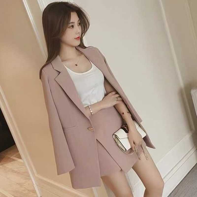 

Women Striped Skirt Suits One Button Notched Blazer Jackets and Slim Mini Skirts Two Pieces OL Sets Female Outfits 210525, Picture color