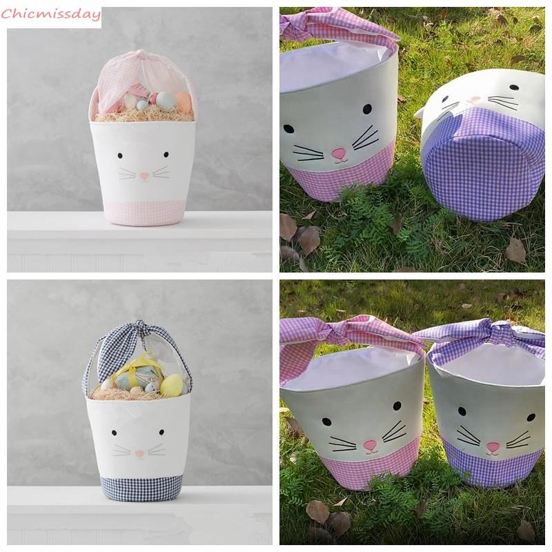 

Easter Rabbit Basket Easter Bunny Gift Bags Rabbit Printed Canvas Tote Bag Bowknot Candies Baskets DHL Ship