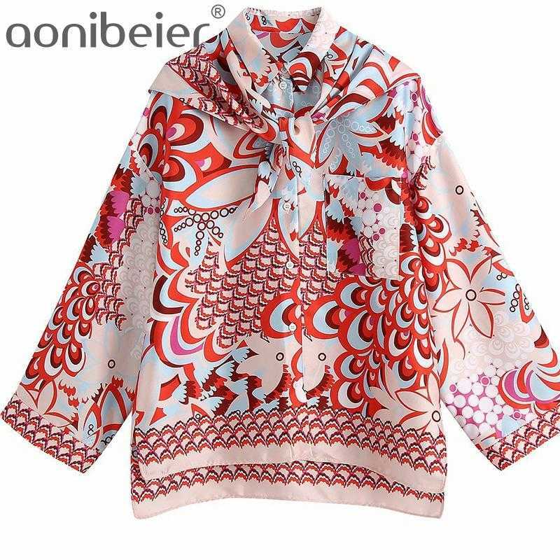 

Ornate Print Summer Long Sleeve Women Shirts Button-up Loose Shirt Female Tops Blouses with Scarf Lady Pant Set 210604, Shorts