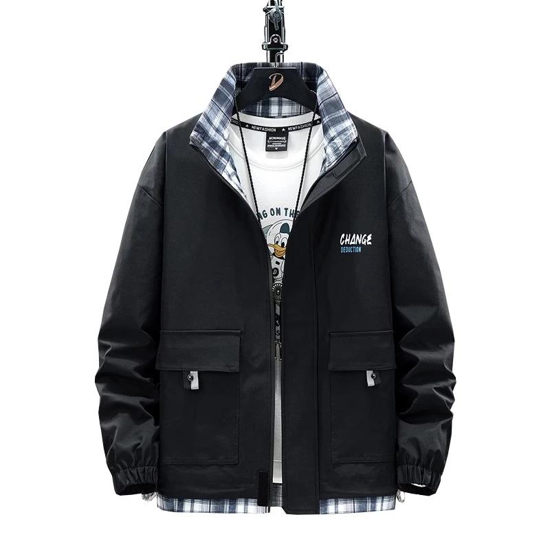 

Men's Jackets Autumn Winter Plaid Pockets Casual Outwear Large Size 8XL 9XL 10XL 52 54 Man Oversize Letter Loose Coat 60, Black;brown