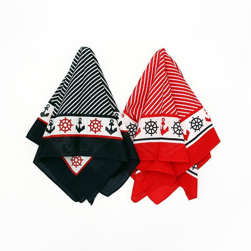 

55CM*55CM Cotton Bandana Women Red Navy Square Scarf Sailor Style Striped Print Hair Headband Neck Scarves Men Headwear, Blue;gray