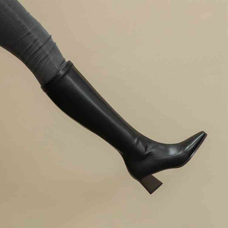 

Boots Autumn and winter style square head knight boots women's high tube elastic Korean fashion heels Plush knee length FCYN, Black