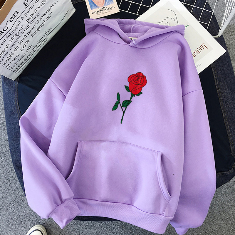 

2021 New Red Rose Print Women Hoodies Oversized Printed Long Sleeve Hooded Womens Clothes Tops Harajuku Style Ladies Sweatshirts 2pus