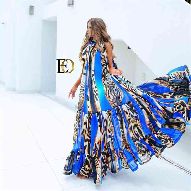 

2021 digital print loose swing sexy Off Shoulder Beach skirt dress, No. 1 color