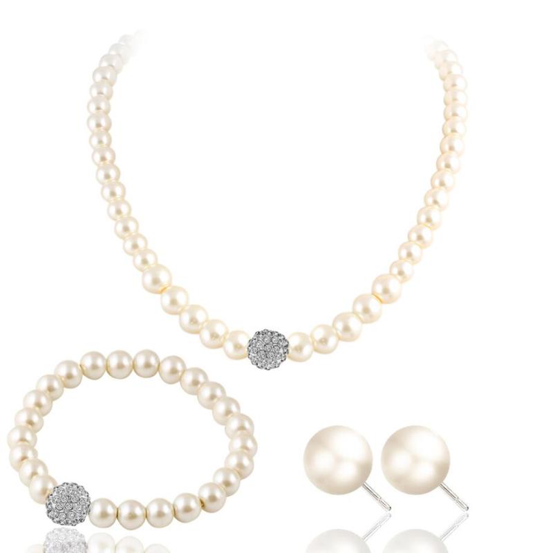 

Earrings & Necklace Fashion Pearl Bracelet Set, As pic