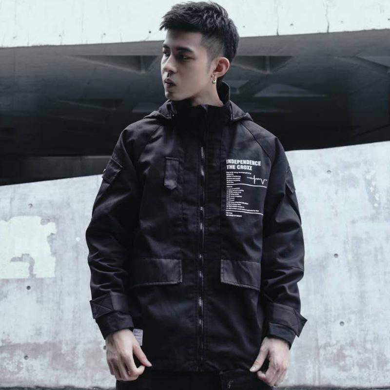 

Men's Trench Coats Field Jacket CROXX Military Stow Hood Cargo M65 Style Techwear Punk Fashion, Black