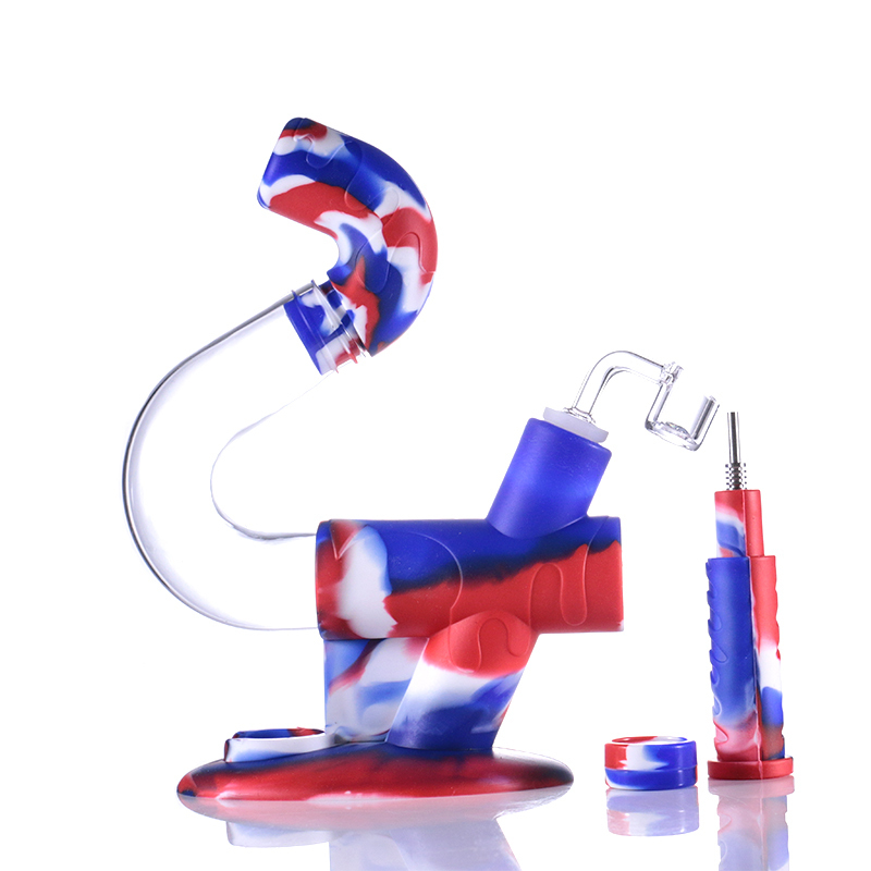

Silicone water pipe detachable S shape bong Nector collecter kit metal tips and wax container,dabber tool