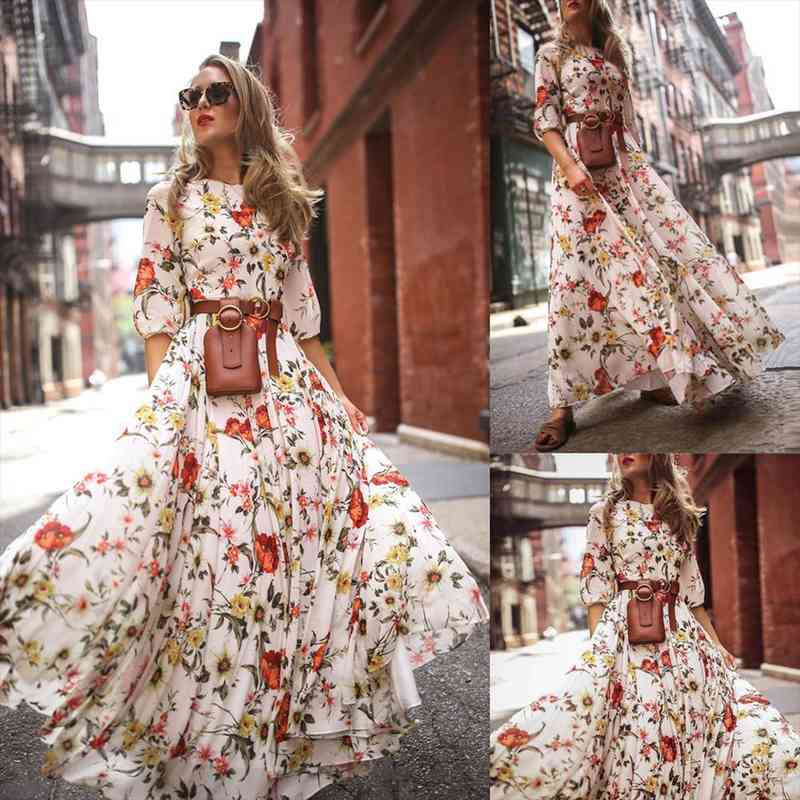 

womens maxi dress floral boho summer beach evening party holiday long ladies sundress ladies outfits no belt, Black;gray