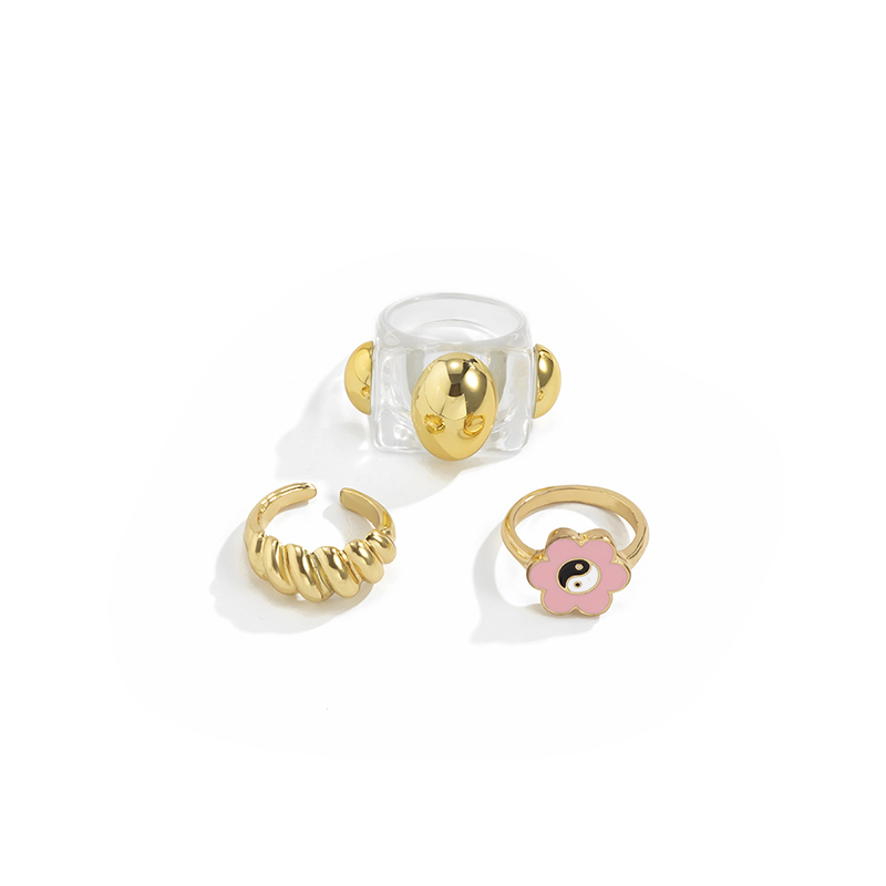 

Acrylic Threaded Alloy Opening Bank Ring Retro Fashion Simple Style Ethnic Transparent Dripping Sunflower Macaron Joint Rings Finger Rock Jewelry Accessories