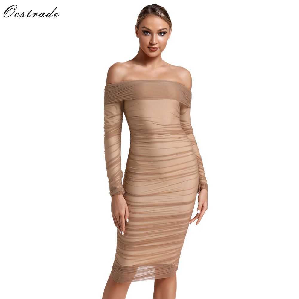 

Ocstrade Arrival Chestnut Tulle Off Shoulder Ruched Sexy Bodycon Party Club Dress 210527, Blue