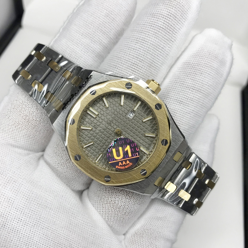 

18K Yellow Gold & Silver luxury watch gray dial women Quartz movement stainless steel watches