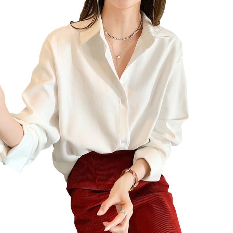 

Women' Blouses & Shirts Casual Oversize White Yellow Khaki Blue Tops Shirt Y2k Korean Fashion Loose Long Sleeve Autumn Clothing