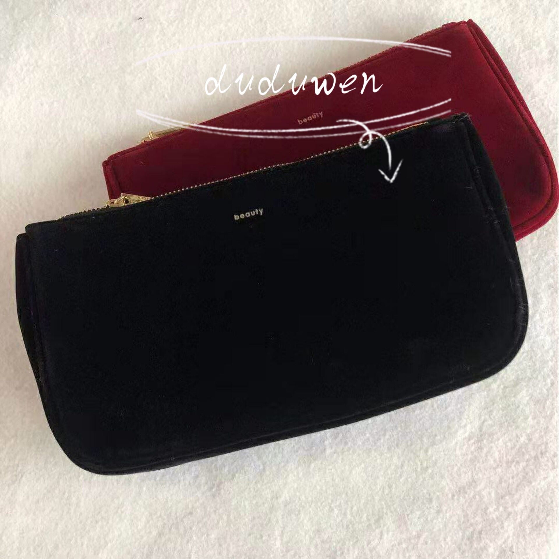 

24X15X7CM gift G fashion Black zipper bag elegant G beauty cosmetics storage bag vip case fashion velvet makeup organizer bag