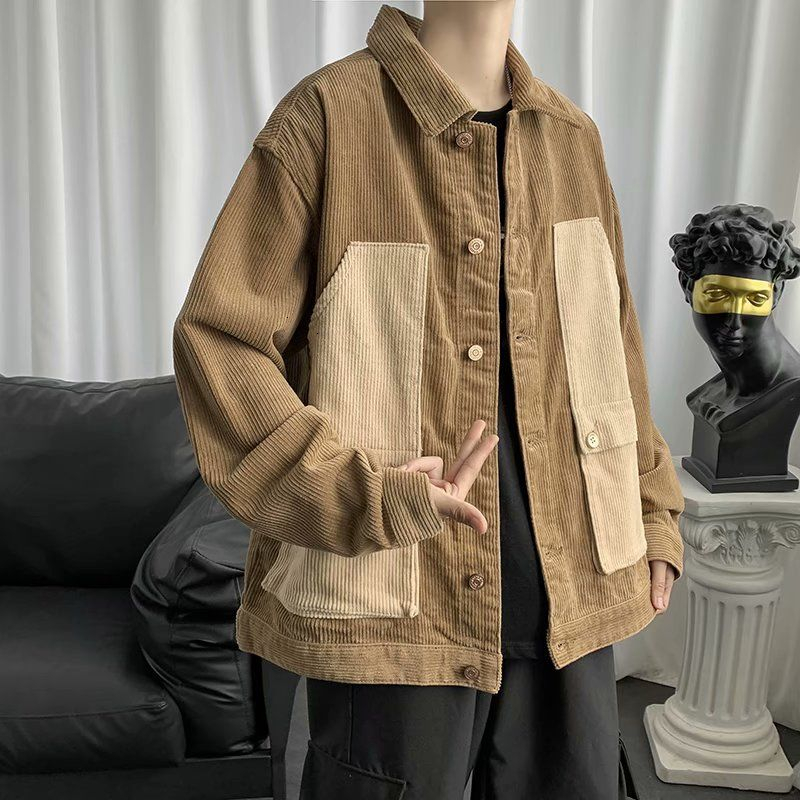 

2021 New Autumn Men's Fashion Retro Cotton Casual Jacket Men Streetwear Wild Loose Korean Corduroy Coat Mens M-2xl Zf79, Khaki
