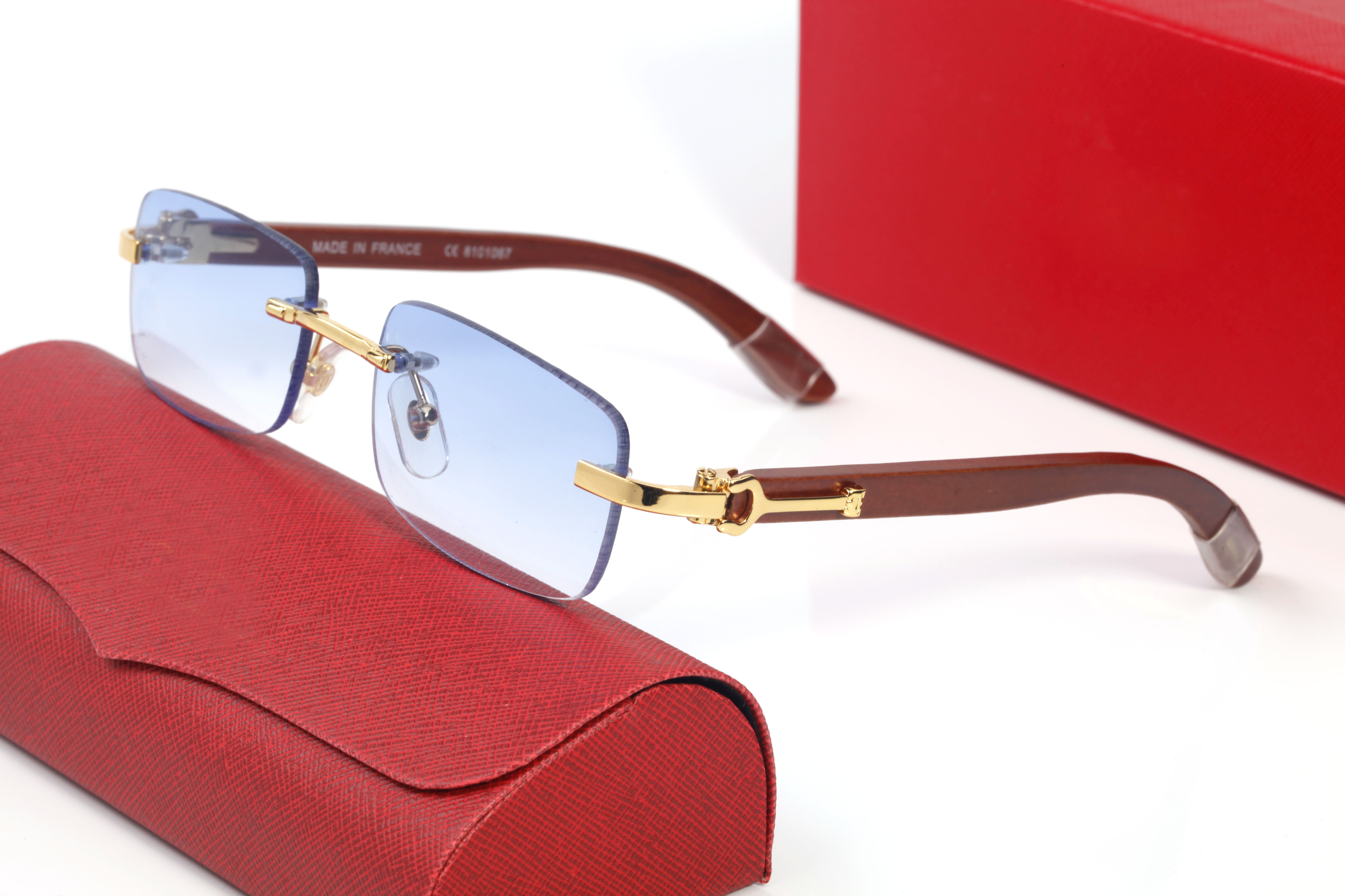 lunettes de soleil en bois de mode rectangle lentille verte corne de buffle hommes femmes lunettes style design ultraléger multi couleur avec boî
