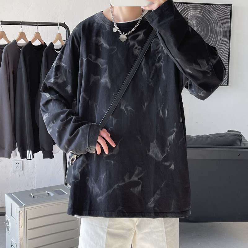 

2021 New Spring Cotton T-shirt Men's Fashion Casual Tie-dye t Shirt Men Streetwear Long-sleeved Tshirt Mens Hip Hop Tops W9pq, Gray