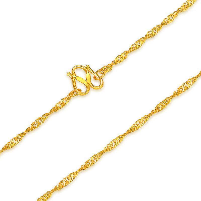 

Chains Pure Solid 24K Yellow Gold Woman Necklace Luck Singapore Chain Link 16inch 2.3-2.5g