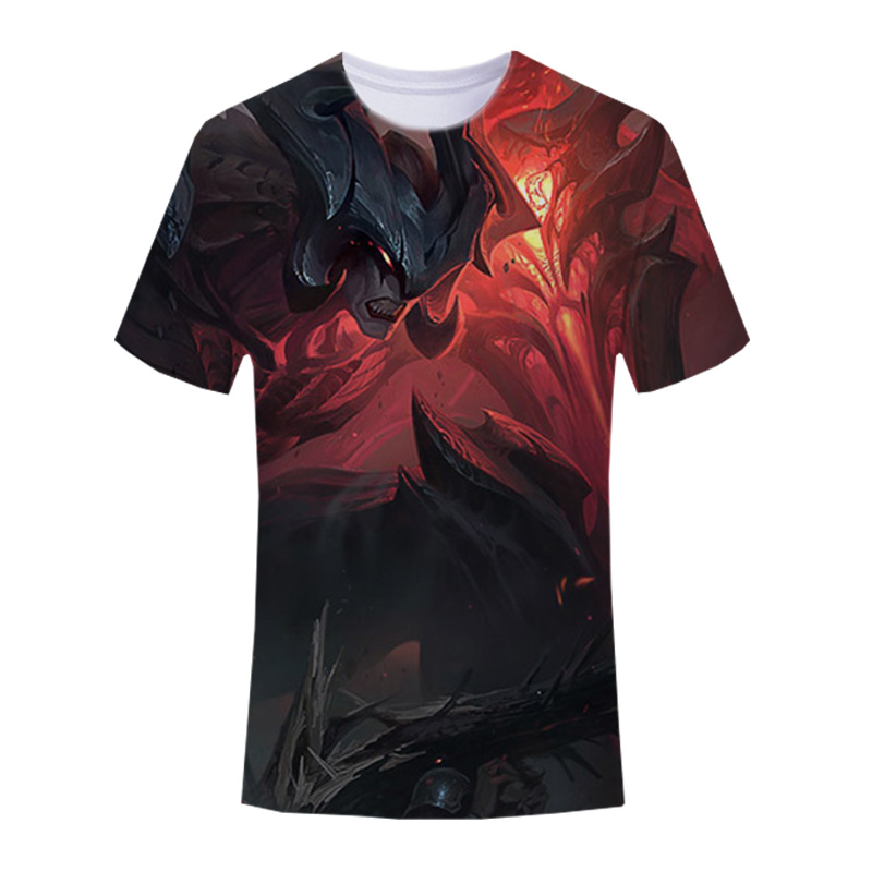 

2021 game T-shirt LOL hero and devil pattern 3D printing T-shirt men and women casual O-neck street casual loose fashion hip-hop top, White;black