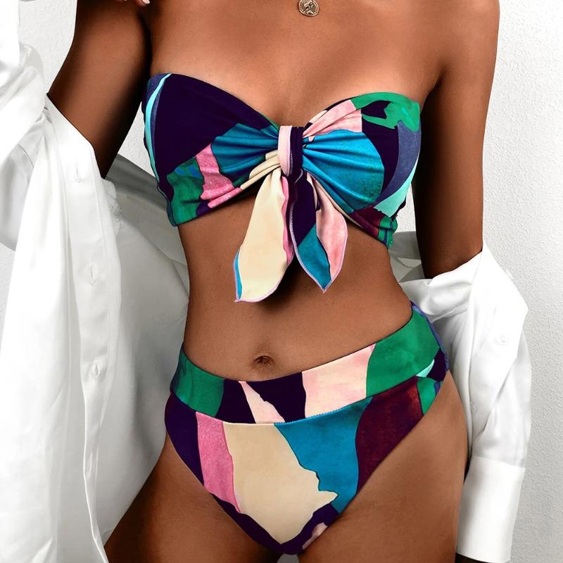 

One-Piece Suits Swimming Suit For Women Patchwork Swimwear Sexy Swimsuit Two Piece High-Waist Bikini Summer BeachWear Bandeau Bathing