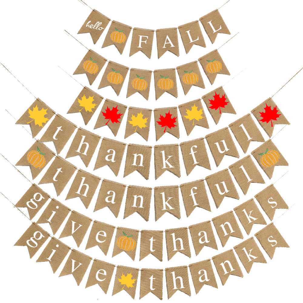 

thanksgiving pumpkin maple leaf dovetail linen decorative pendant party props flag pulling banner suppli