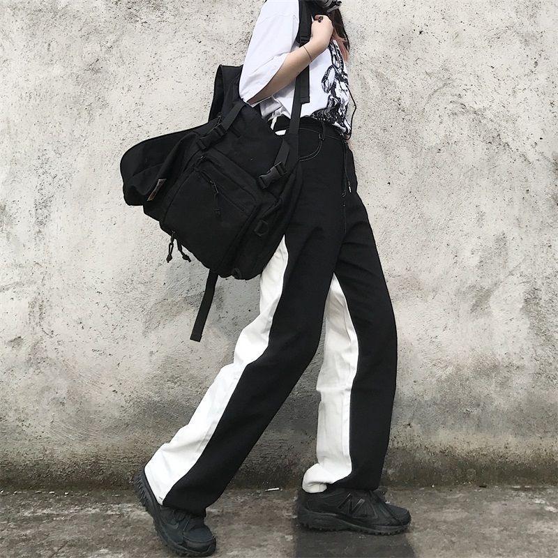 

Straight Pants Men's Fashion Contrast Color Casual Men Streetwear Wild Loose Hip Hop Trousers Mens Joggers Track, Black and back white