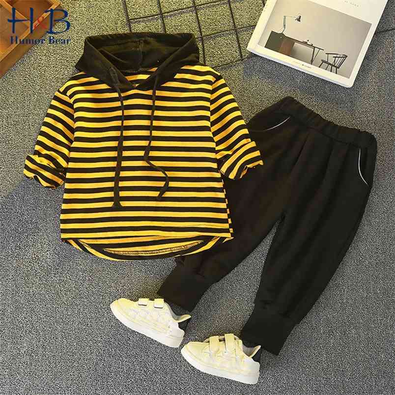 

Children'S Clothing Spring& Autumn Striped Boy Hooded Long-Sleeved + Pants 2pcs Sports Baby Kids Clothes Suit 210611, Bz1473 red