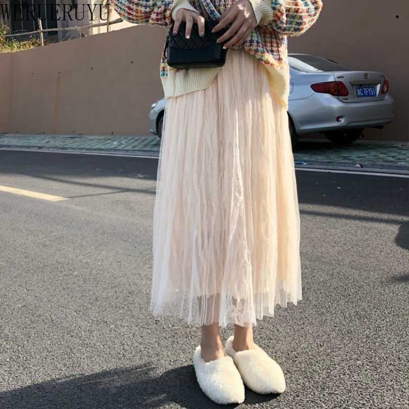

WERUERUYU Fashion Long Skirt Stretch High Waist Solid Color Loose plus size All-match Pleated Skirts Woman clothes 210608, Photo color