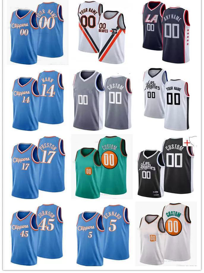 

75th Custom Men Women Youth La's Angeles's Clipperss 45 Keon Johnson 5 Luke Kennard 14 Terance Mann 17 Jason Preston Basketball Jerseys 99