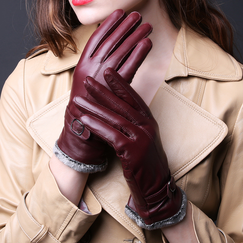 

Women Genuine Leather High Quality Sheepskin Warm Driving Working Gloves