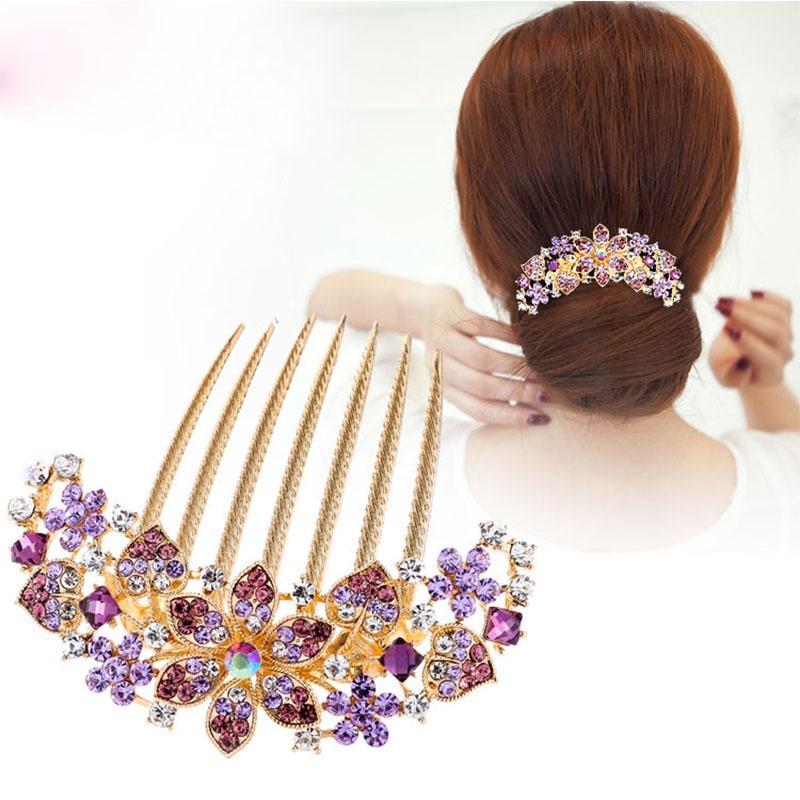 

Hair Clips & Barrettes Korean Version Of Crystal Diamond Insert Comb Ornament Elegant And Versatile Seven-tooth Headdress, Golden;silver