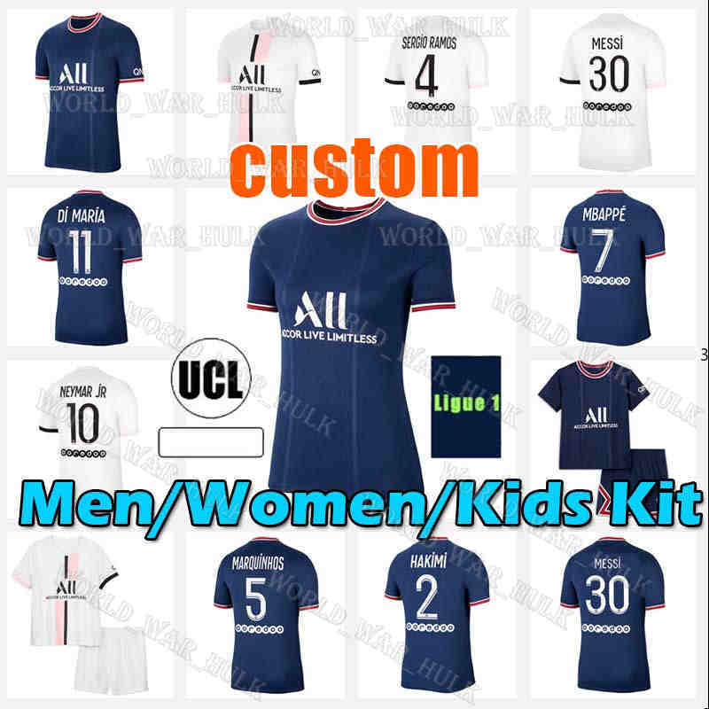 

30 MESSI 7 MBAPPE 2 HAKIMI 4 SERGIO RAMOS WIJNALDUM soccer jersey 21 22 psgMaillots football shirt 2021 2022 MARQUINHOS men + kids kit uniform enfants maillot de foot, 21-22 kids kits(bali)+patch