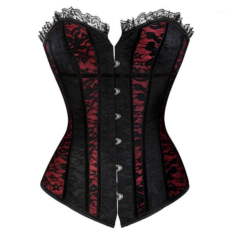 

Bustiers & Corsets Women Sexy Waist Trainer Corset Lace Up Cincher Burlesque Plus Size Overbust Corselet Gothic Lady, Black red