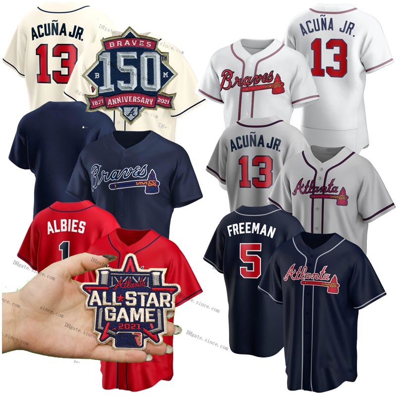 

2021 Atlanta 150th Ronald Acuna Jr. Jersey Austin Riley 27 Ozzie Albies 5 Freddie Freeman Dansby 10 Swanson Chipper Jones Baseball Jerseys, Blue;black