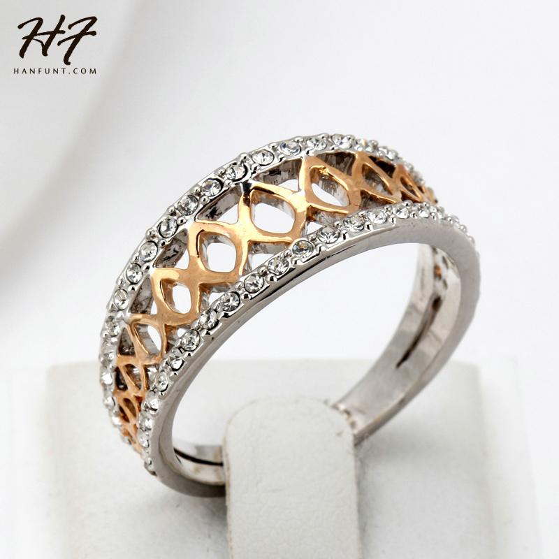 

Cluster Rings Top Quality Hollowed-out Double Color Sliver ColorFashion Ring Austrian Crystals Full Sizes Sale R452, Golden;silver