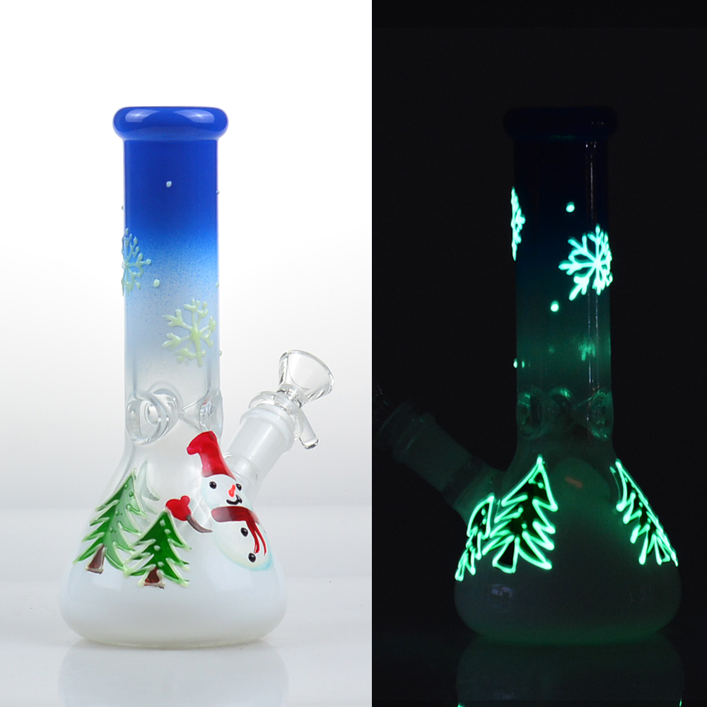 

8" Christmas Snowman Water Bong Hookah Glass Water Pipe Mini Tobacco Beaker Bongs Dab Oil Rigs Ice Catcher Bubbler Recycler with 14mm Bowl Downstem