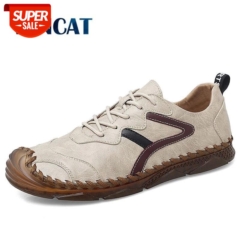 

New Men Shoes Genuine Leather Casual Shoes Handmade Lace-up Men Loafers Comfort Walking Flats Moccasins Size 47 #fv3k