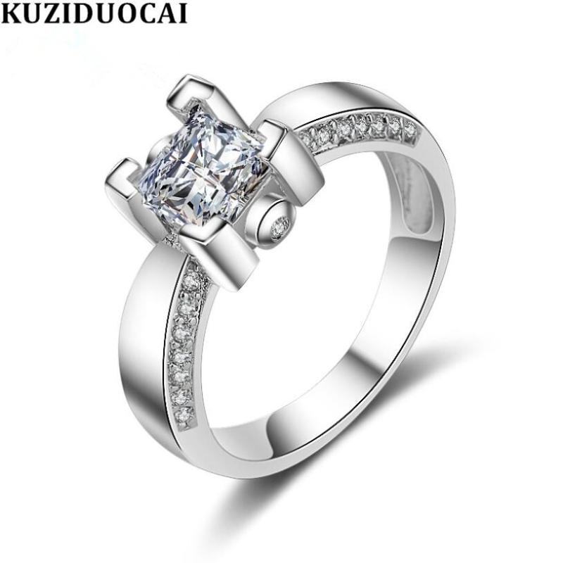 

Cluster Rings Kuziduocai 2021 Fashion Jewelry Embed Dazzling Zircon Stainless Steel Square Quaint Wedding Bride For Women Anillos, Golden;silver