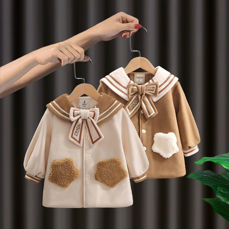 

Jackets Kids Girls Autumn Winter Long Coats Bow Tie Princess Top Clothes For Children Girl, Blue;gray