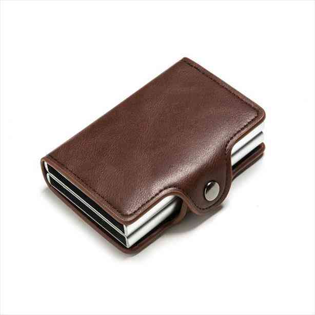 

smart wallet double boxes card holder metal box rfid blocking anti theft pu leather travel money bag, Red;black