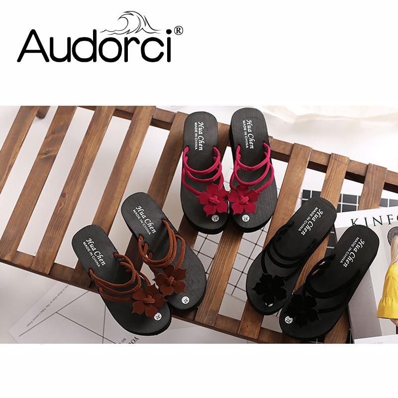 

Slippers Audorci 2021 Summer Flowers Women Beach Flip Flops Fashion Lighweight Flats Shoes Size 35-40, Black