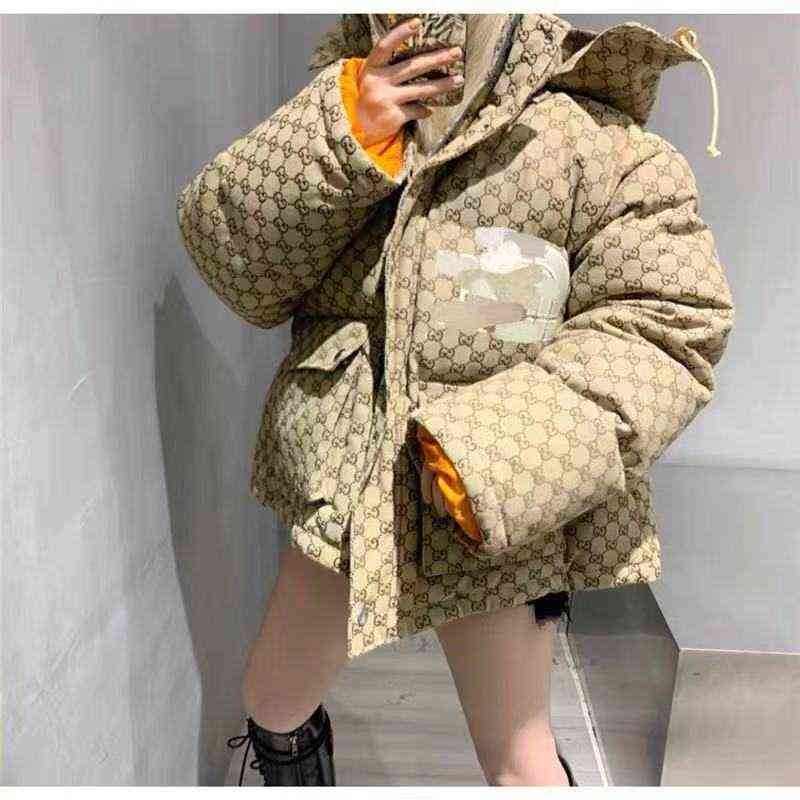 

2021 Winter New Old Flower Short Thickened Warm Down Jacket Men's and Women's Loose Bread Fashion, Black