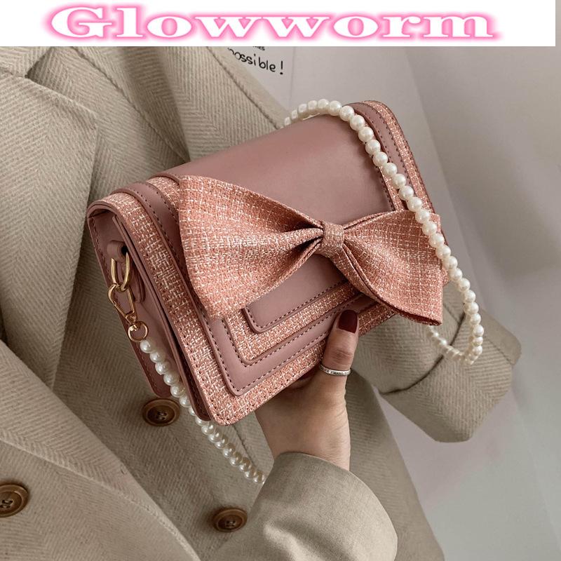 

2021 New Female Small Pearl Bag Cute Korean Style Women Cross Body Bag Large Capacity Tote Girl's Pink Bowknot Messenger, Black